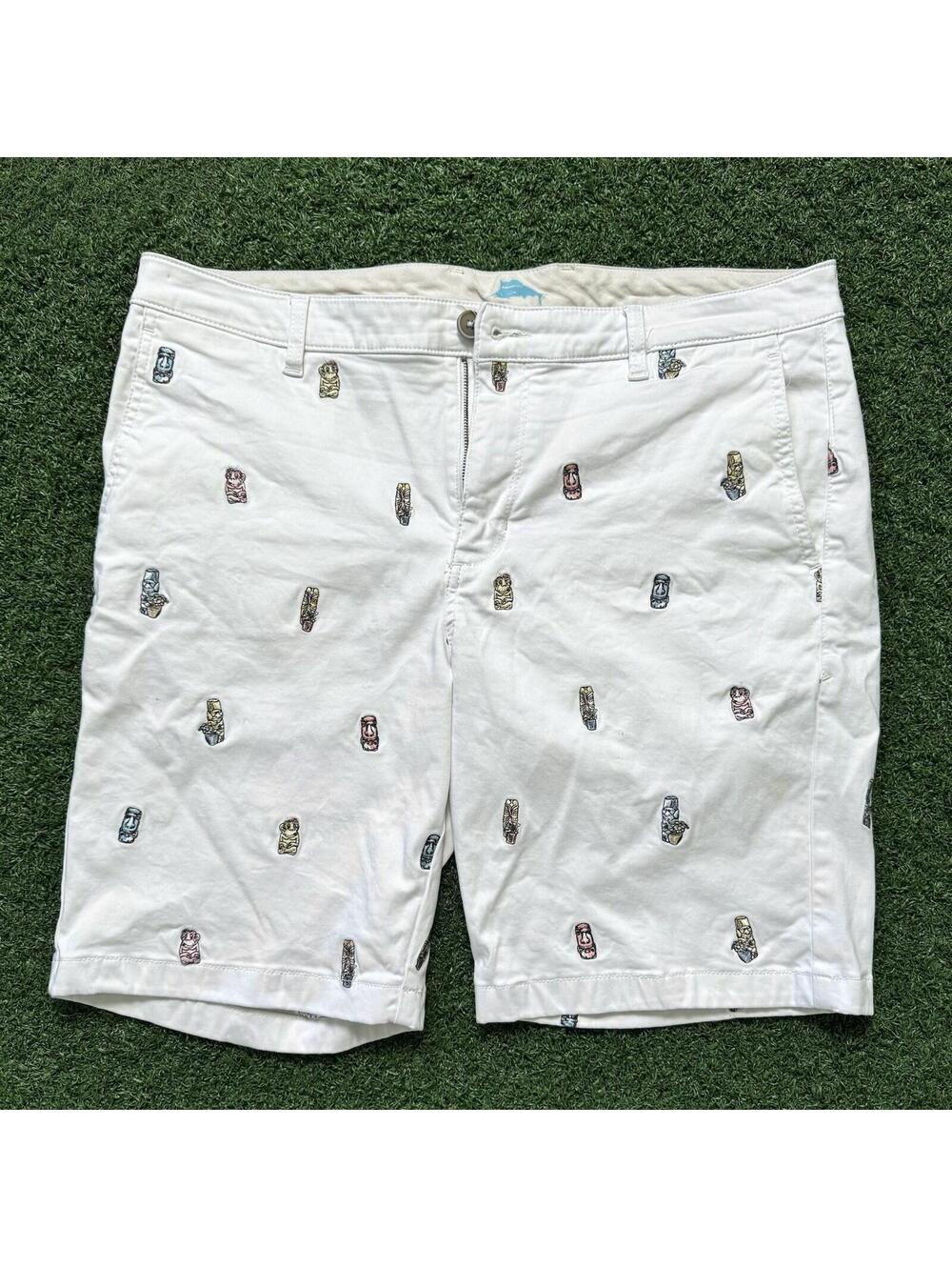 Tommy Bahama Embroidered Tiki Chino Shorts White Casual Mens 36 tropical Preppy